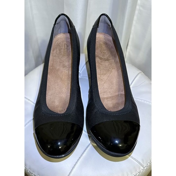 Clarks Shoes - Clarks Petula Sadie Black Leather Wedge Heels Comfort Shoes Women US 8 -NWOT